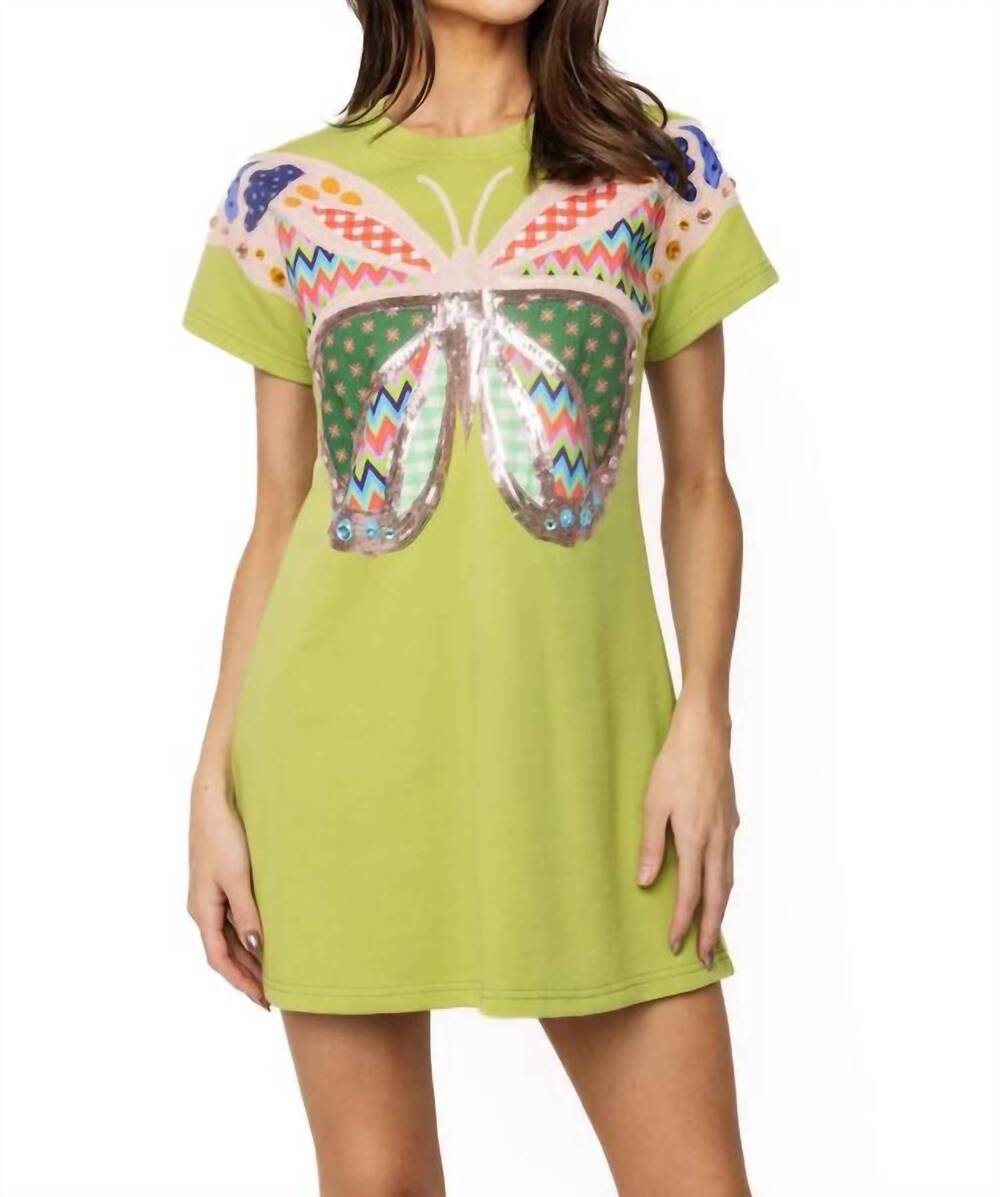 NEW QUEEN OF SPARKLES patchwork butterfly tee dress in green